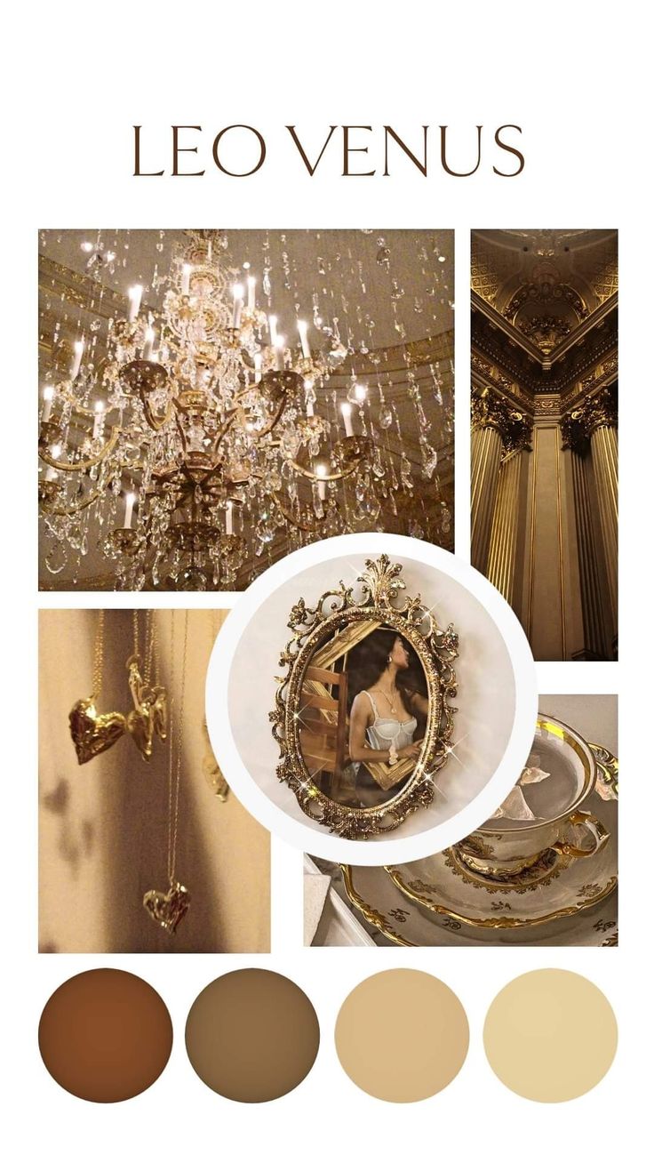 an image of a chandelier with gold and brown colors on it, including the words leo venus