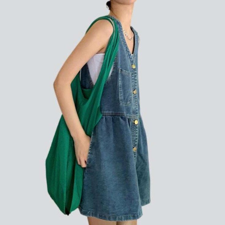 Unlock the beauty of summer with our 90s-style. loose-fitting mini denim dress from our 2023 Summer Collection. With a classic mid wash and buttoned closure. this dress will have you feeling the summer styles in no time!Why This Dress is Summer PerfectionThis dress is textured to make you look and feel like a million bucks this summer. Its slouchy-fitting cut is perfect for any sunny day. while the classic medium wash features all the nuances of vintage denim. The buttoned closure adds a touch o Summer Washed Blue Denim Jumpsuit For A Day Out, Casual Everyday Mini Dress, Casual Washed Blue Mini Denim Dress, Casual Sleeveless Mini Dress In Dark Wash, Casual Medium Wash Mini Dress With Pockets, Everyday Spring Mini Dress, Spring Everyday Mini Dress, Casual Sleeveless Dark Wash Mini Dress, Casual Mini Dress With Pockets