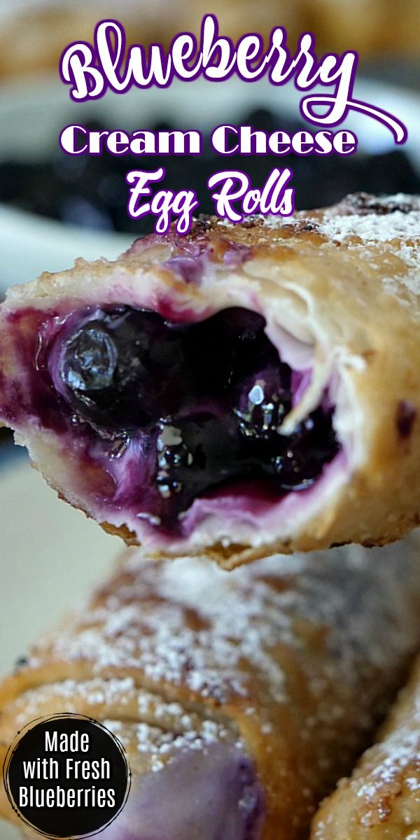 blueberry cream cheese egg rolls on a plate