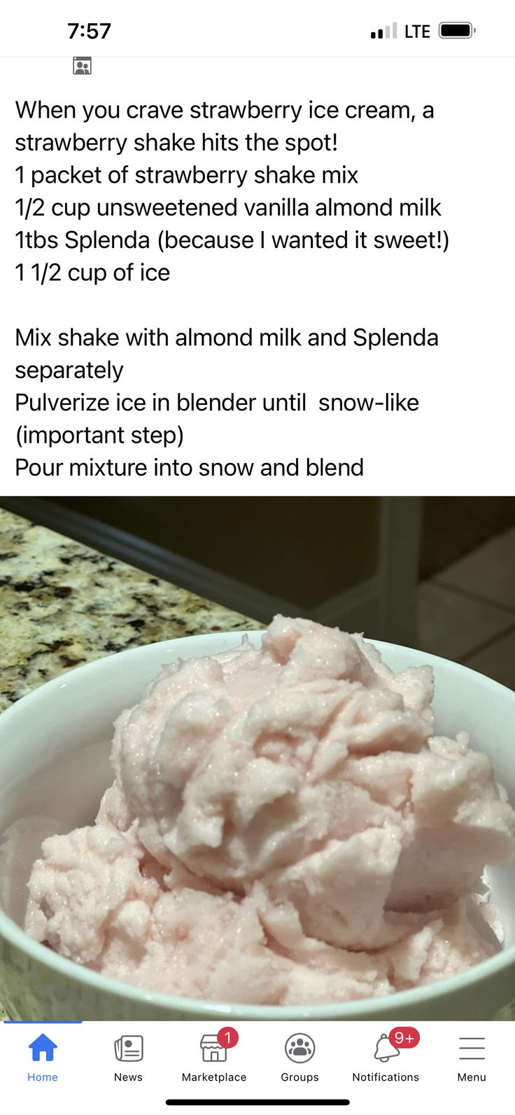 a bowl filled with ice cream sitting on top of a counter