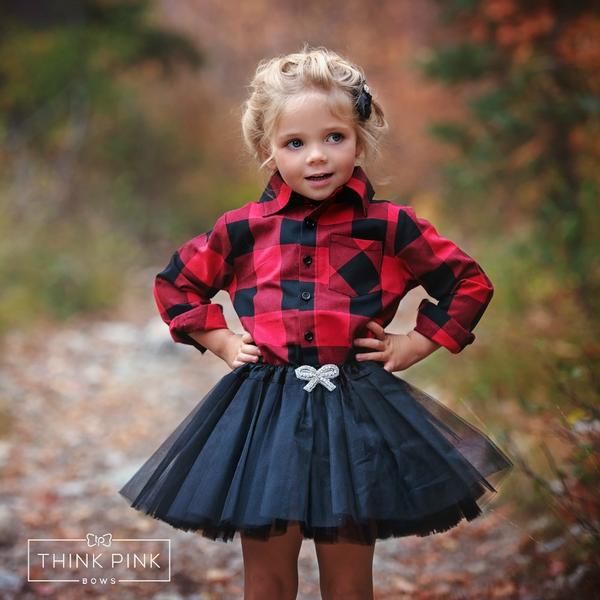 What's not to love about our Buffalo Check Long Sleeve Shirt in Red &amp Wedding Kids Outfit, Tutu Skirt Outfit, Plaid Wedding, Christmas Pictures Outfits, Christmas Pics, Eva Marie, Girl Sleeves, Tulle Tutu Skirt, Winter Plaid