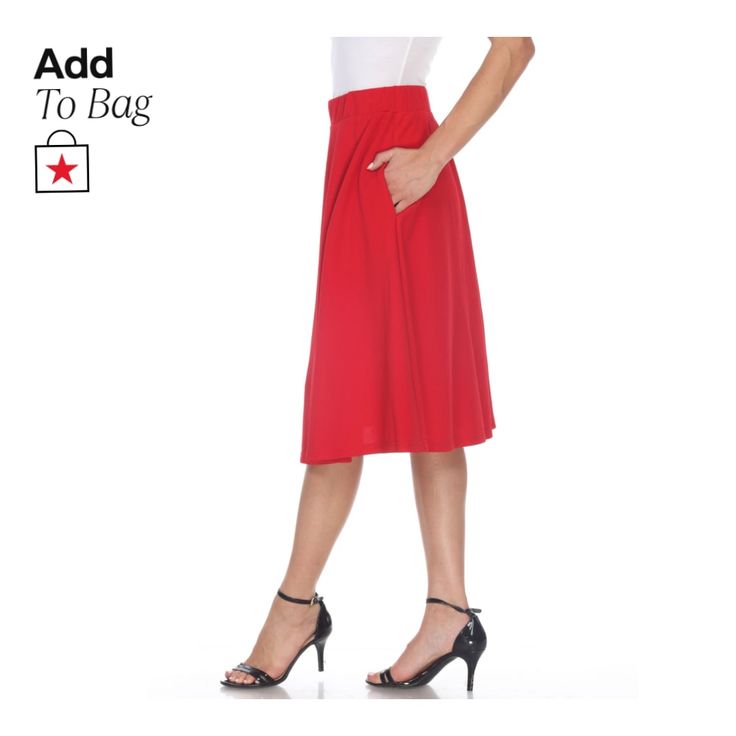 in stock Casual Red Midi Skirt, Red Casual Midi Skirt, Red Lined Midi Skirt, Red Midi Lined Skirt, Red Midi Skirt For Workwear, Red Midi Skirt With Lining, Chic Red Midi Skirt, Red Knee-length Skirt For Spring, Red Knee-length Skirt With Pockets