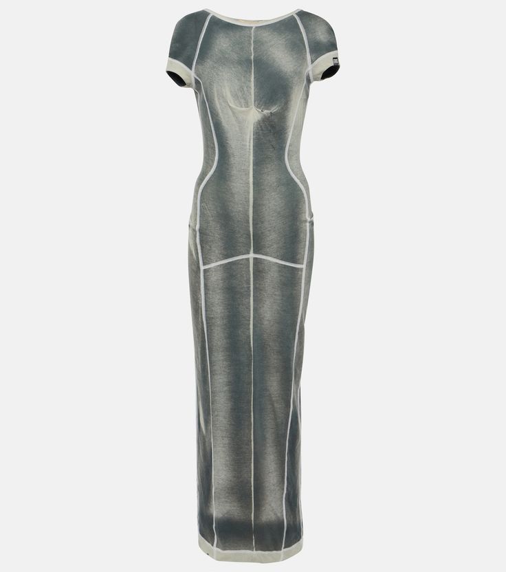 Raze printed cotton maxi dress in grey - KNWLS | Mytheresa Fitted Floor-length Cotton Maxi Dress, Fitted Long Cotton Maxi Dress, Casual Cotton Floor-length Maxi Dress, Satin Ballet Flats, Printed Flare Pants, Cotton Maxi Dress, Midi Flare Skirt, Grey Maxi Dress, Satin Pumps