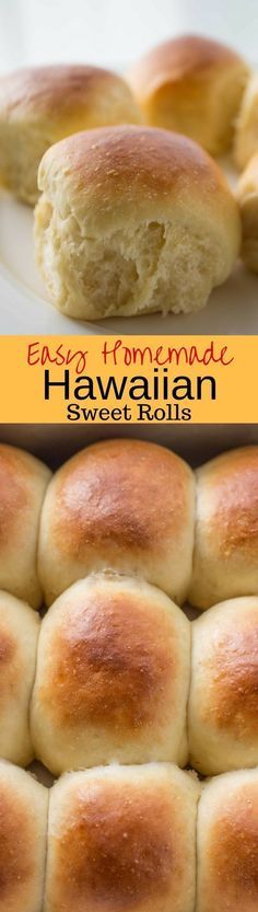 hawaiian sweet rolls on a white plate with the words easy homemade hawaiian sweet rolls below