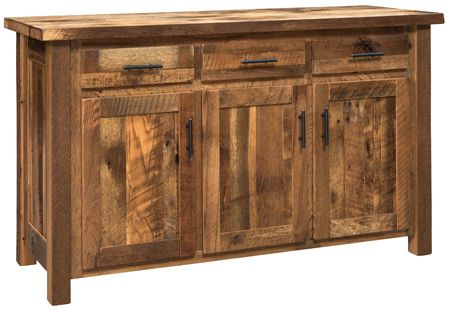 a wooden sideboard with two doors and three drawers