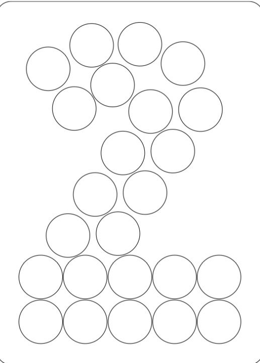 the number seven is made up of circles in black and white, as well as an outline