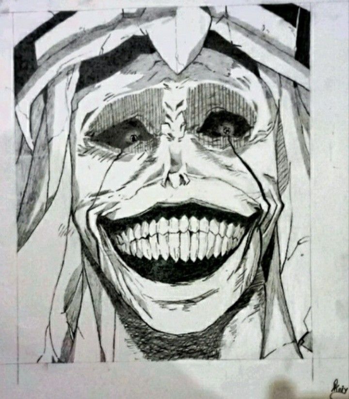 a drawing of the joker with his teeth missing