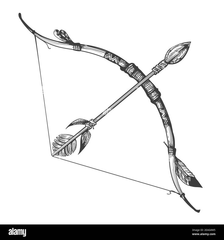 a drawing of a bow and arrow