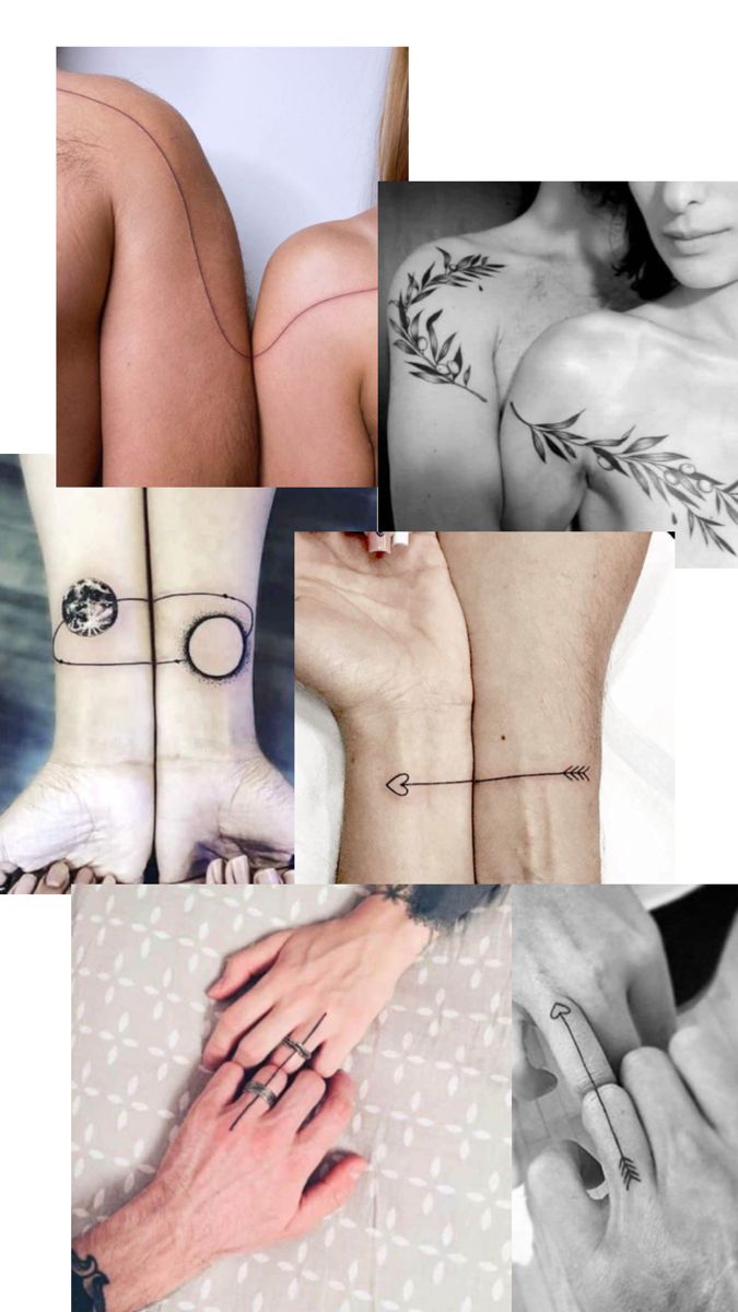 several different pictures of people with tattoos on their arms and legs, one is holding the other's hand