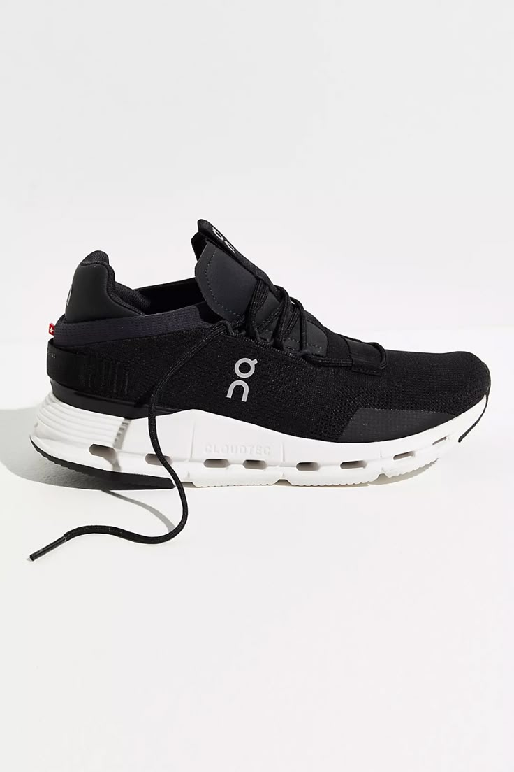 On Cloudnova Trainers | Free People Black On Clouds, On Cloud Nova, Walking Sneakers For Women, On Cloudnova, Striped Tube Socks, Shoes Free, Hiking Sneakers, Socks Sneakers, On Clouds