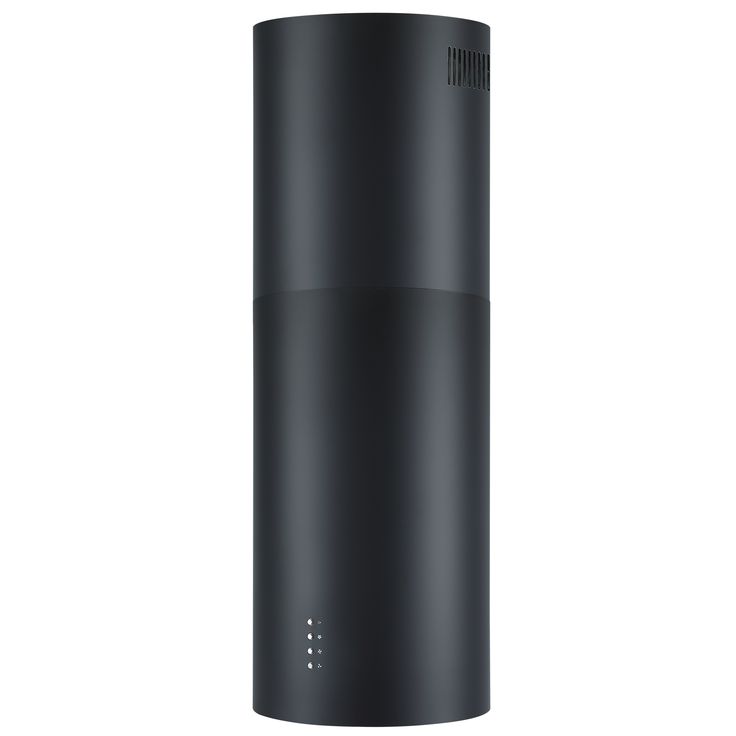 the back side of a black cylinder on a white background with no people around it