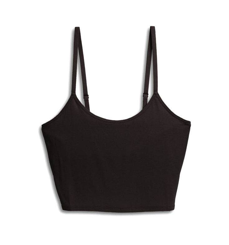 Longline Bra Top - TENCEL™ Modal Black Everyday Cropped Tops With Built-in Bra, Medium Support Sports Bra With Built-in Bra, Versatile Crop Top With Built-in Bra And Medium Support, Cropped Top With Built-in Bra And Minimal Stretch, Medium Support Camisole Tank Top With Built-in Bra, Cropped Sports Bra With Built-in Bra, Cropped Bra With Built-in Bra For Loungewear, Stretch Crop Top With Built-in Bra And Wide Straps, Medium Support Cami Sports Bra With Built-in Bra