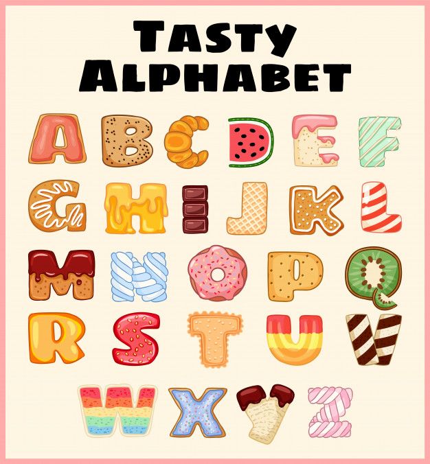 the letters are made up of different types of cookies and donuts on white background