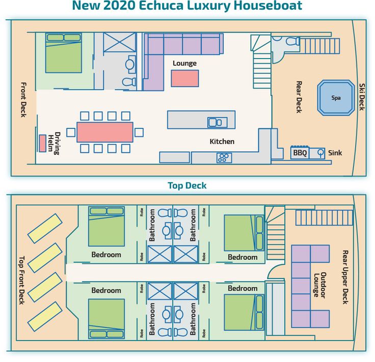 two floor plans for the new luxury houseboat