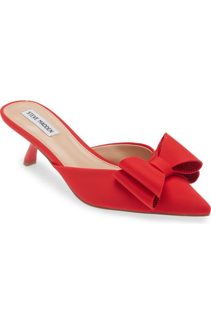 Steve Madden Method Bow Mule (Women) | Nordstromrack Pointed Toe Heels With Bow For Cocktail, Glamorous Pointed Toe Heels With Bow, Red Pointed Toe Heels With Bow, Formal Synthetic Heels With Bow, Pointed Toe Synthetic Kitten Heels For Party, Party Kitten Heels With Pointed Toe In Synthetic, Party Synthetic Kitten Heels Pointed Toe, Party Kitten Heels With Pointed Toe, Synthetic Pointed Toe Kitten Heels For Evening