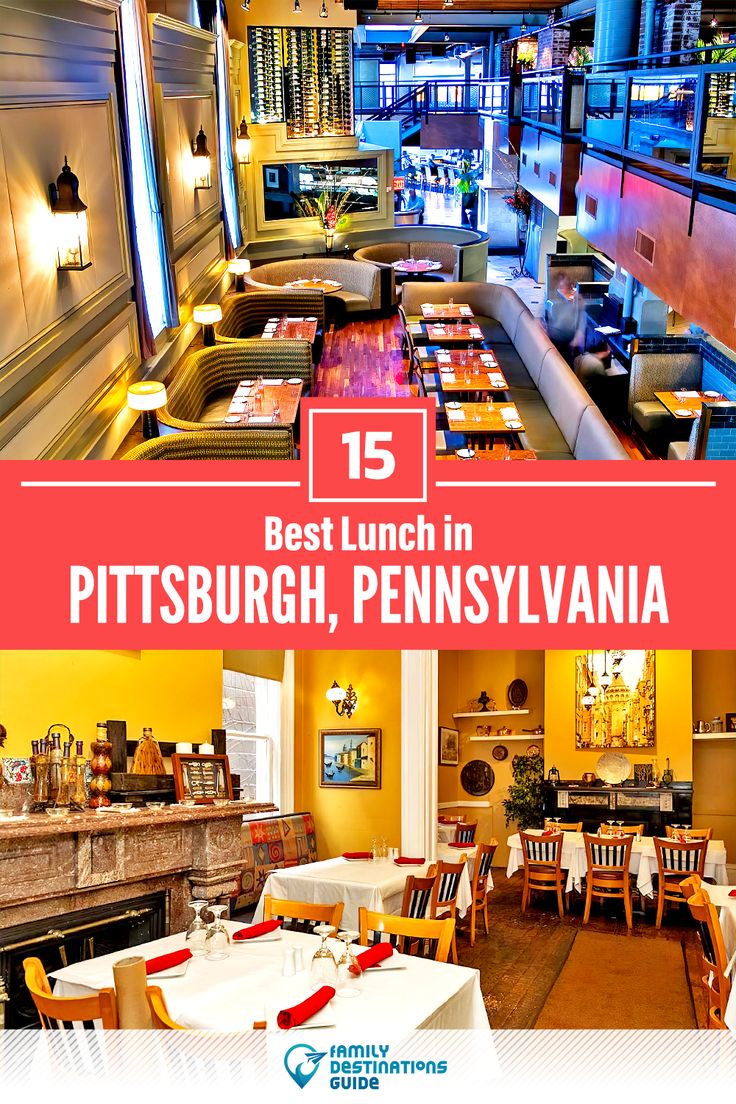 the inside of a restaurant with tables and chairs in it, and text overlay reads 15 best lunch in pittsburgh, pennsylvania