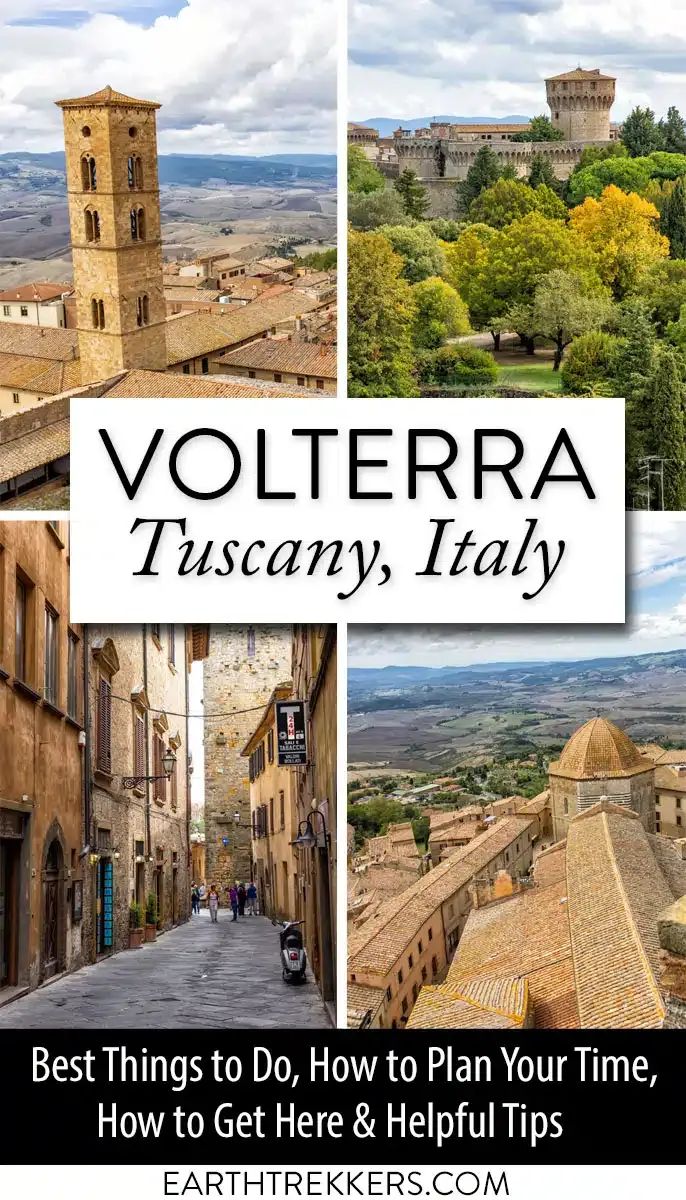 the cover of volterra tuscanny, italy with pictures of buildings and trees