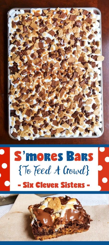 a close up of a plate of food on a table with the words s'mores bars to feed a crowd