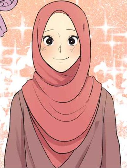 a woman wearing a pink hijab standing in front of a wall