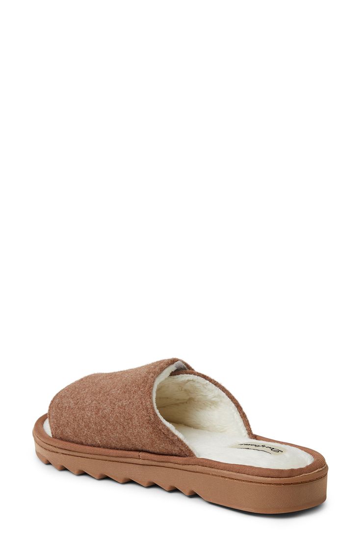 A snugly machine-washable slide slipper cut from a cozy knit features a pillowy footbed that delivers comfort with every step. Adjustable hook-and-loop strap Textile upper and lining/synthetic sole Imported Comfortable Brown Synthetic Slippers, Cozy Brown Slippers With Textured Footbed, Comfy Brown Indoor Slippers, Super Soft Comfortable Brown Slippers, Brown Slide Slippers With Textured Footbed, Super Soft Brown Indoor Slippers, Brown Soft Slip-on Slippers, Soft Brown Slip-on Slippers, Comfy Brown Slippers With Cushioned Footbed