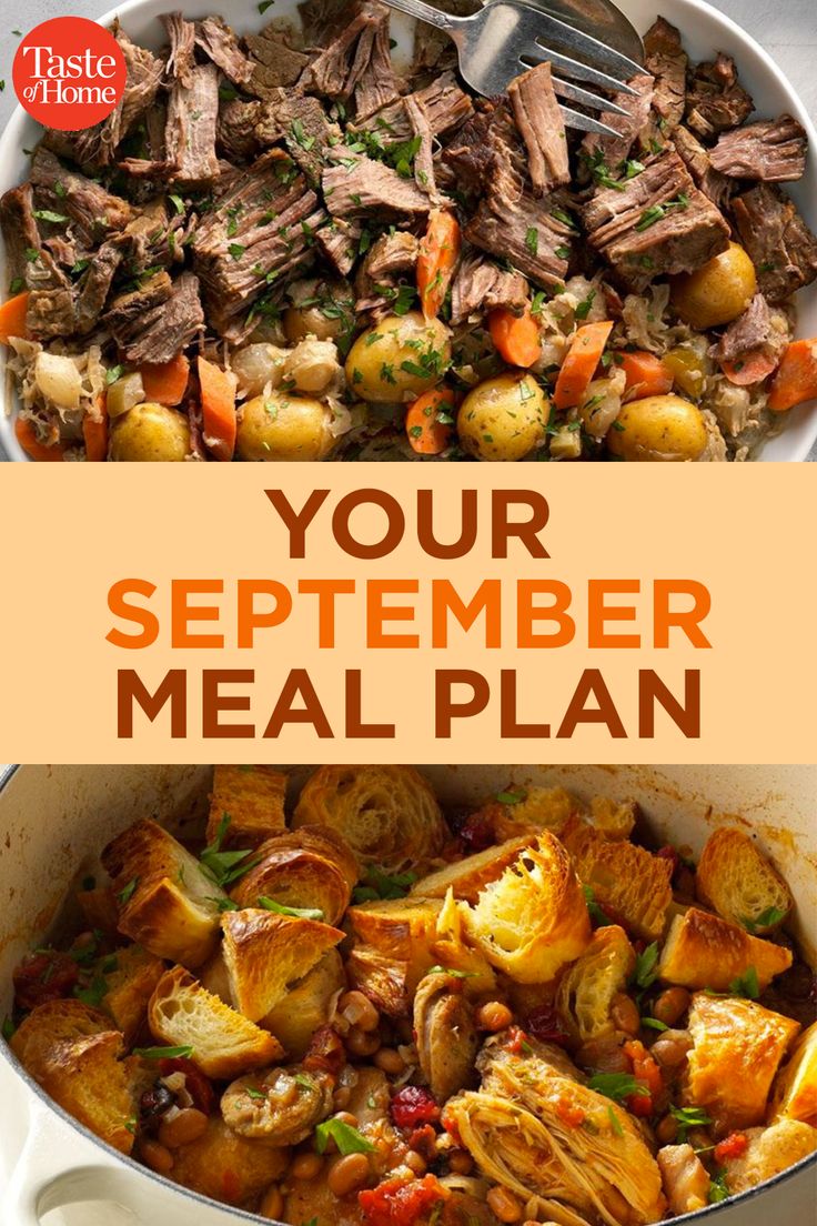 the meal is prepared and ready to be eaten in the pot with text overlay that reads your september meal plan