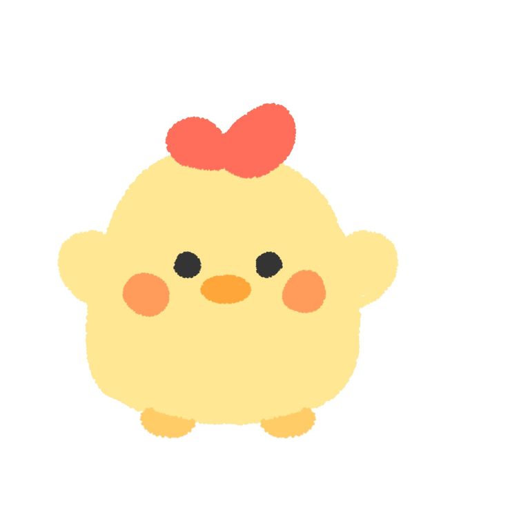 a yellow chicken with a red bow on its head