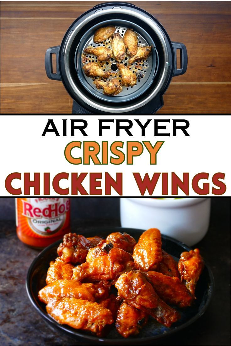 Plate of air fryer chicken wings with text "air fryer crispy chicken wings". Instant Pot Air Fryer Chicken, Crunchy Wings, Easy Homemade Buffalo Sauce, Instant Pot Air Fryer, Air Fry Chicken Wings, Zucchini Side Dishes, Frozen Chicken Wings, Making Chicken, Homemade Buffalo Sauce