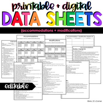 printable and digital data sheets for the classroom to use on their own worksheets