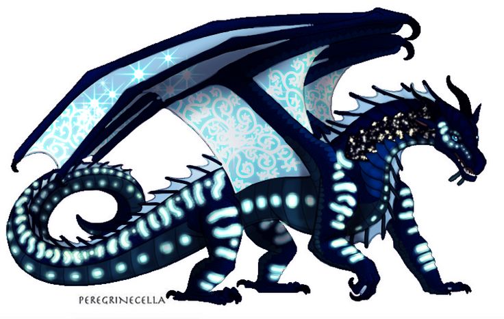 a blue and white dragon with stars on it's wings