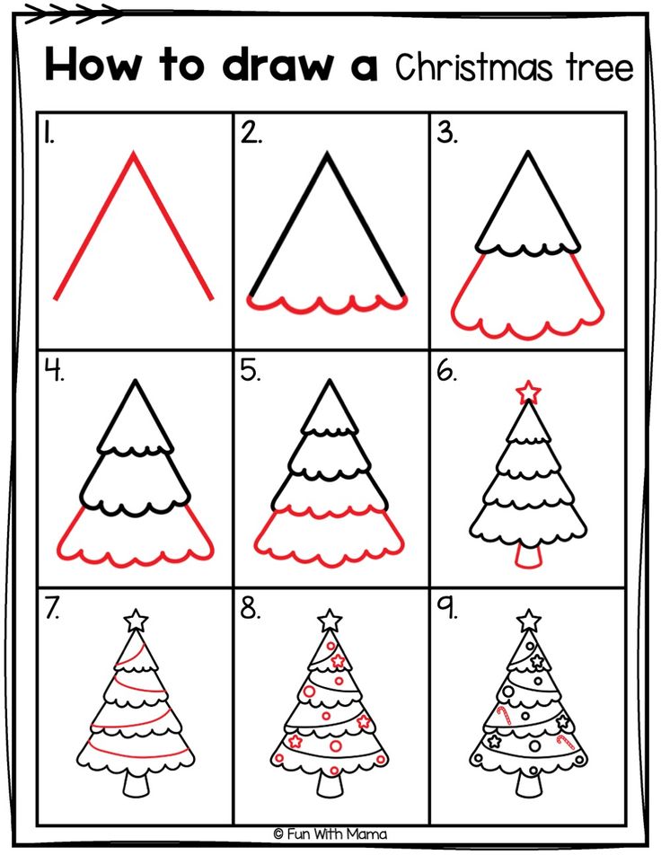 how to draw a christmas tree for kids with pictures and instructions on the bottom line