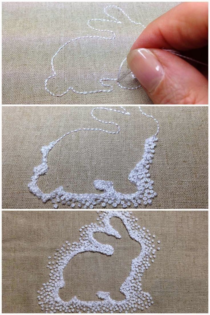 two pictures show how to sew an elephant on linen with the help of scissors