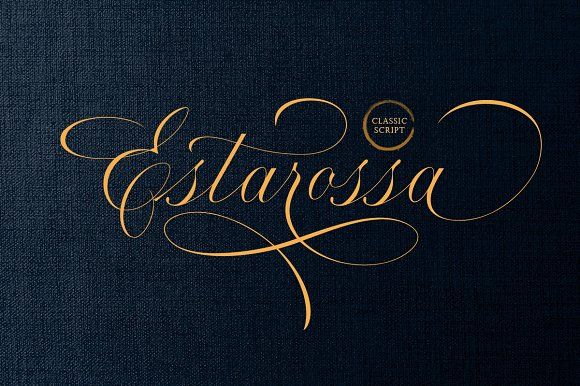 the word estarosa written in gold on a dark blue background with an elegant calligraphy