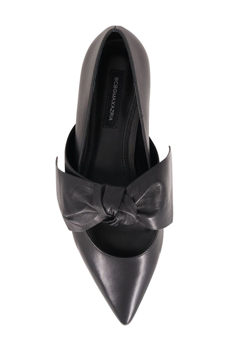 A pronounced instep bow lends visual intrigue to a poised flat fashioned with a pointy toe for trendsetting appeal. Cushioned footbed Leather or textile upper/leather lining and sole Made in Brazil Leather Round Toe Court Shoes With Bow, Leather Court Shoes With Bow And Round Toe, Leather Closed Toe Heels With Bow, Almond Toe Heels With Bow For Work, Formal Closed Toe Court Shoes With Bow, Leather Heels With Bow And Almond Toe, Office Heels With Bow And Almond Toe, Leather Almond Toe Heels With Bow, Office Almond Toe Heels With Bow