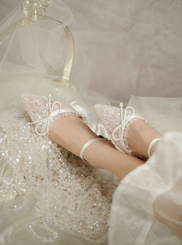 ❤︎ Lace mesh pointed toe shoes❤︎ Bridesmaids Heels, Lace Bridal Shoes, Wedding Shoes Bridesmaid, Silver Bridal Jewellery, Wedding Shoes Low Heel, Wedding Shoes Lace, Bridal Wedding Shoes, White Wedding Shoes, Bridal Accessories Jewelry