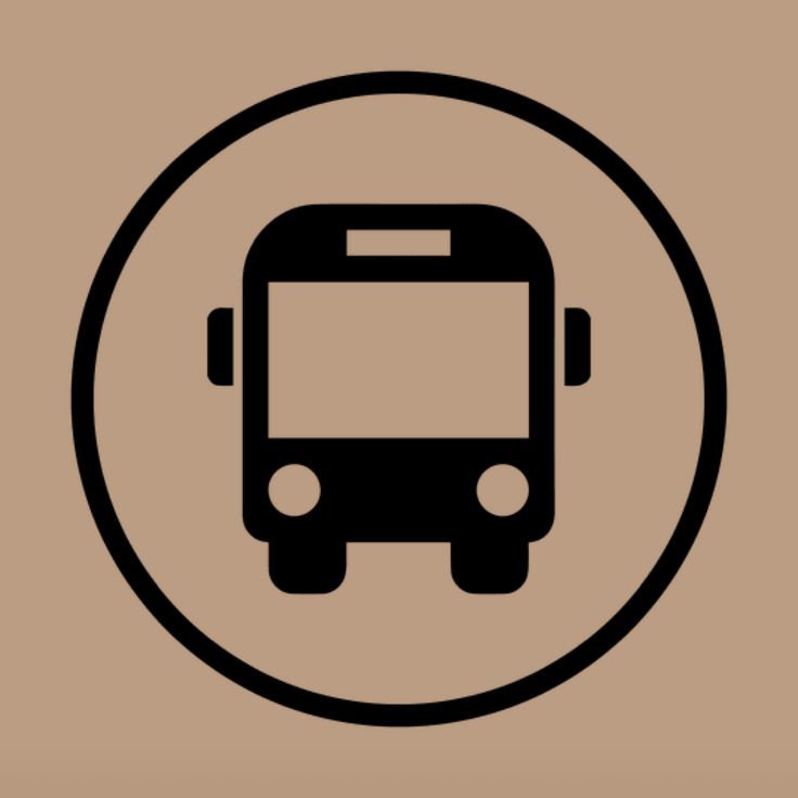 a black and white bus in a circle on a brown background with the word bus below it