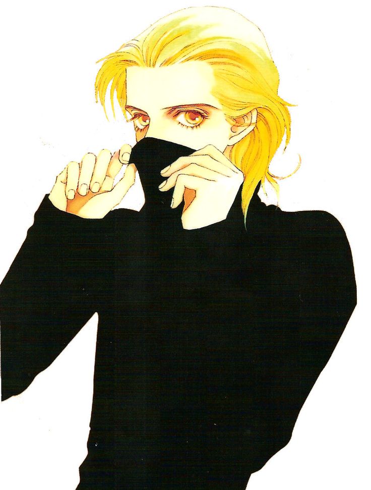 a drawing of a blonde haired man holding his face to his mouth with one hand