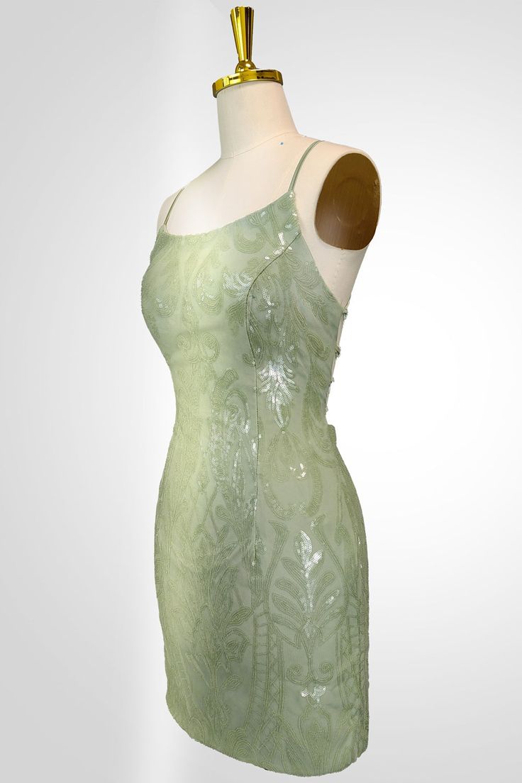 प्यारा हरा स्पेगेटी पट्टियाँ सीक्विन्ड होमकमिंग पार्टी ड्रेस Green Spaghetti Strap Evening Dress For Prom, Green Spaghetti Strap Dress For Prom, Green Spaghetti Strap Dress For Evening, Green Spaghetti Strap Evening Dress, Green Summer Evening Dress For Prom, Party Dress With Delicate Straps And Fitted Bodice, Summer Prom Slip Dress With Delicate Straps, Green Sleeveless Evening Dress With Corset Back, Backless Party Slip Dress With Corset Back