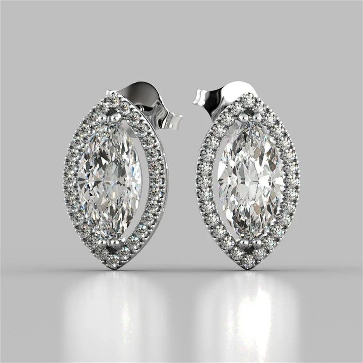 3.40 Ct Marquise And Round Halo Diamond Stud Earring White Gold | HarryChadEnt.com Diamond Earrings Studs Round, White Gold Earrings Studs, White Gold Studs, Round Halo, Halo Earrings Studs, Gold Models, Moissanite Earrings, Marquise Cut Diamond, Round Diamond Engagement Rings