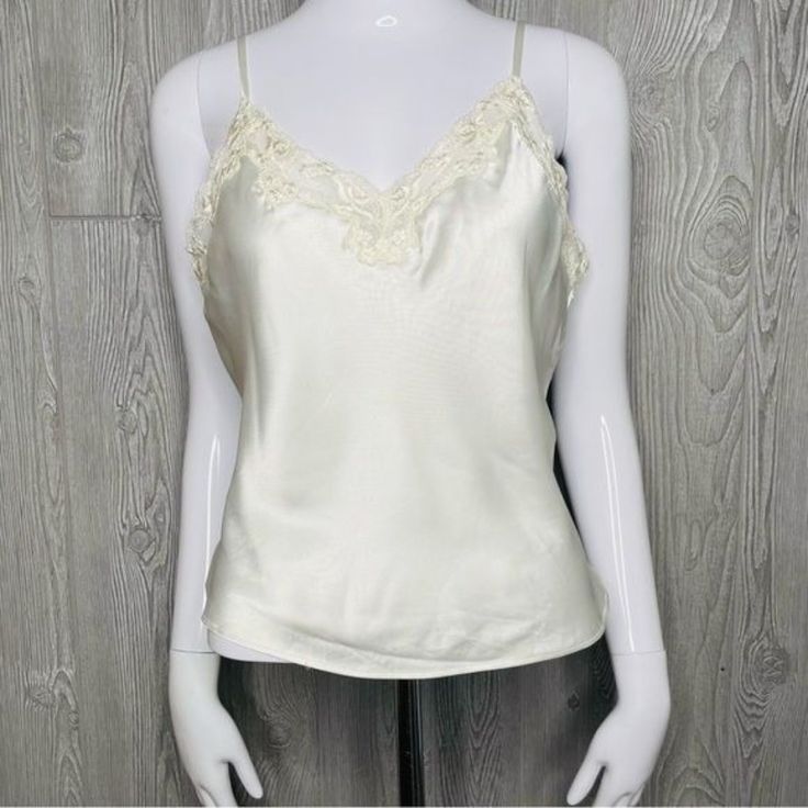 Nwt Vintage 90s Victoria’s Secret Silky Night Shirt Lingerie Sleepwear Sz Medium White Camisole Top For Pajama Party, Cream Camisole Sleepwear For Spring, Victoria's Secret V-neck Camisole For Sleep, Victoria's Secret Camisole For Spring Loungewear, Feminine Summer Night Tops, Elegant Summer Tops For Bedtime, Elegant Bedtime Tops For Summer, Victoria's Secret Lace Trim Camisole Top, Feminine Sleep Tops By Victoria's Secret