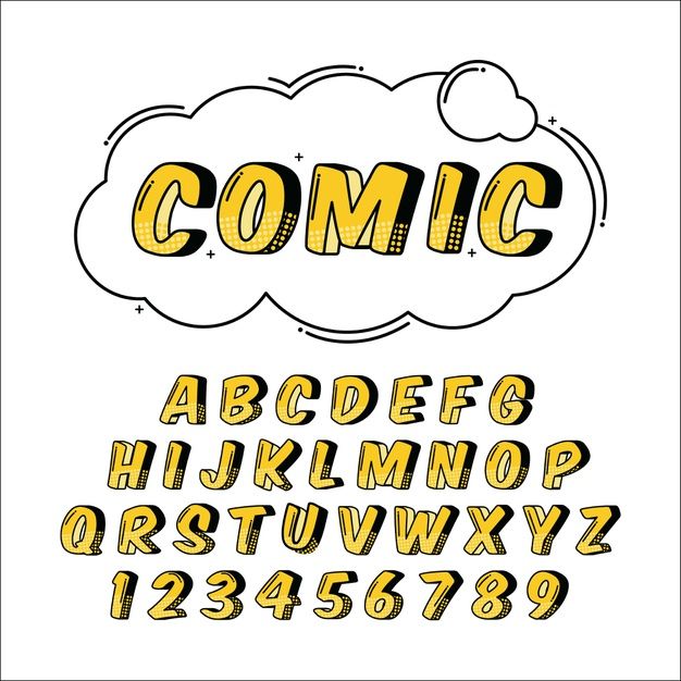 comic font and numbers in the form of clouds