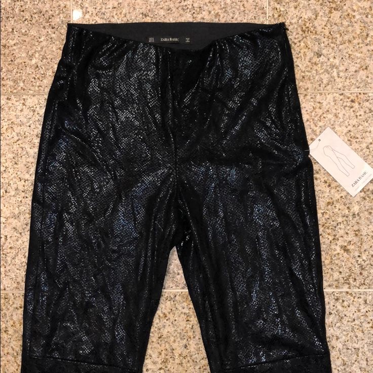 Snake Skin Black Zara Pants Nwt Size M Black Ankle-length Leggings For Night Out, Trendy Zara Bottoms For Evening, Trendy Zara Evening Bottoms, Zara Casual Evening Bottoms, Trendy Evening Bottoms By Zara, Fitted Ankle-length Pants For Night Out, Spring Party Straight Leg Leggings, Zara Ankle-length Party Bottoms, Zara Ankle-length Pants For Night Out