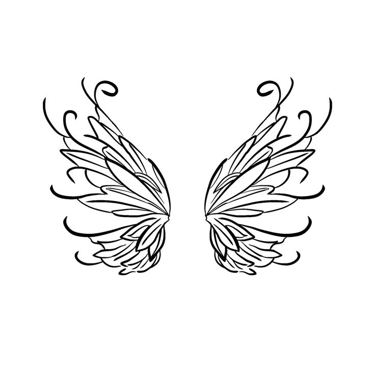 two wings that are drawn in black and white