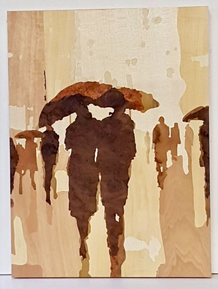 a painting of two people holding an umbrella