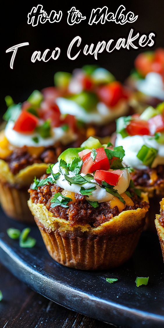 taco cupcakes on a plate with the title