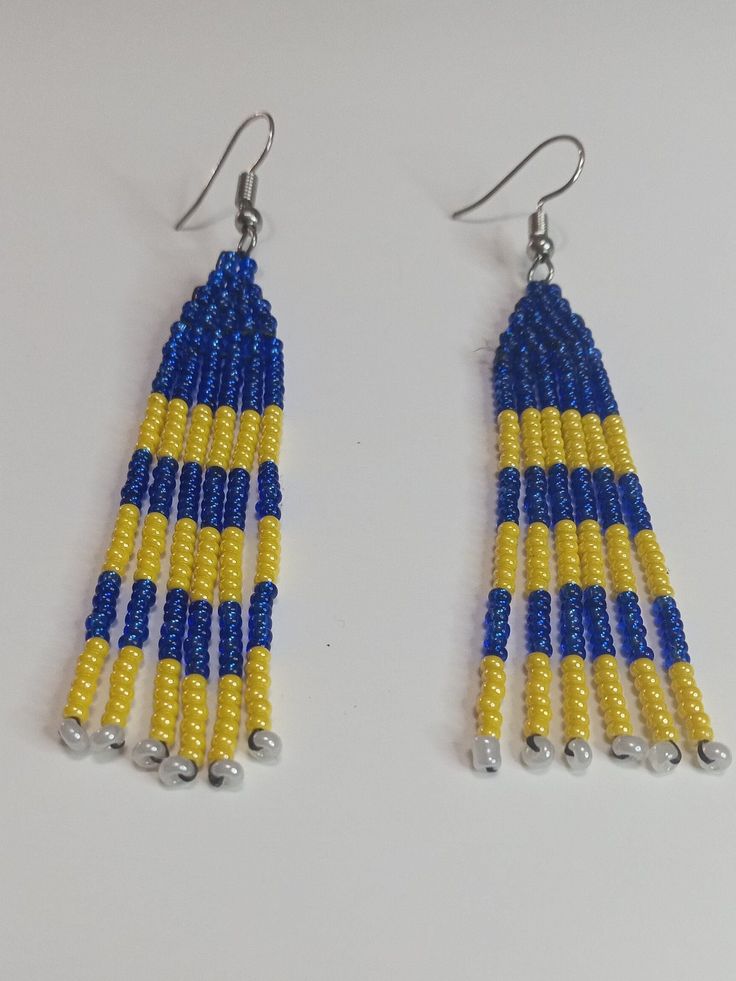 Blue and Yellow Earrings Long Earrings They Are So Cute Will Be Nice With Jeans or A Dress Blue And Yellow Jewelry, Yellow Jewelry, Yellow Earrings, Earrings Long, School Colors, Fringe Earrings, Be Nice, Matching Dresses, Long Earrings