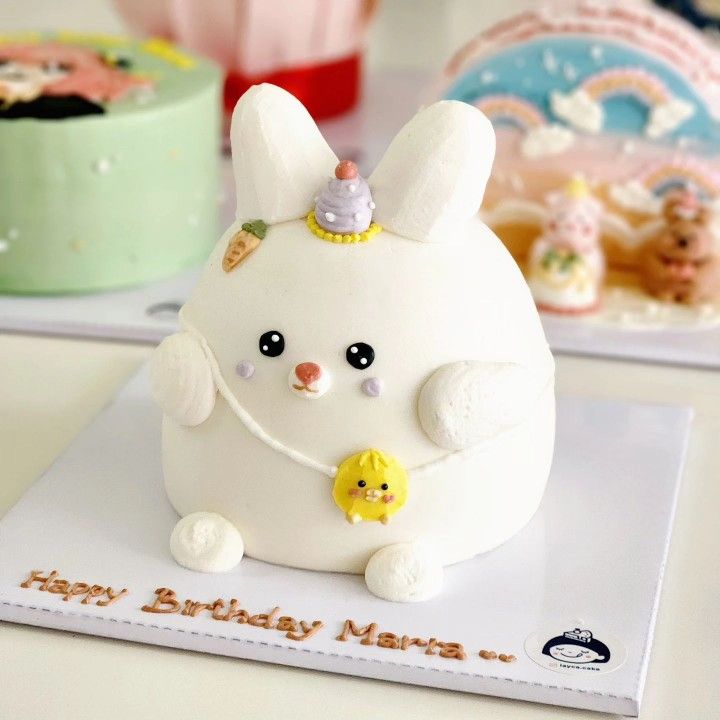 there is a birthday cake that looks like a bunny