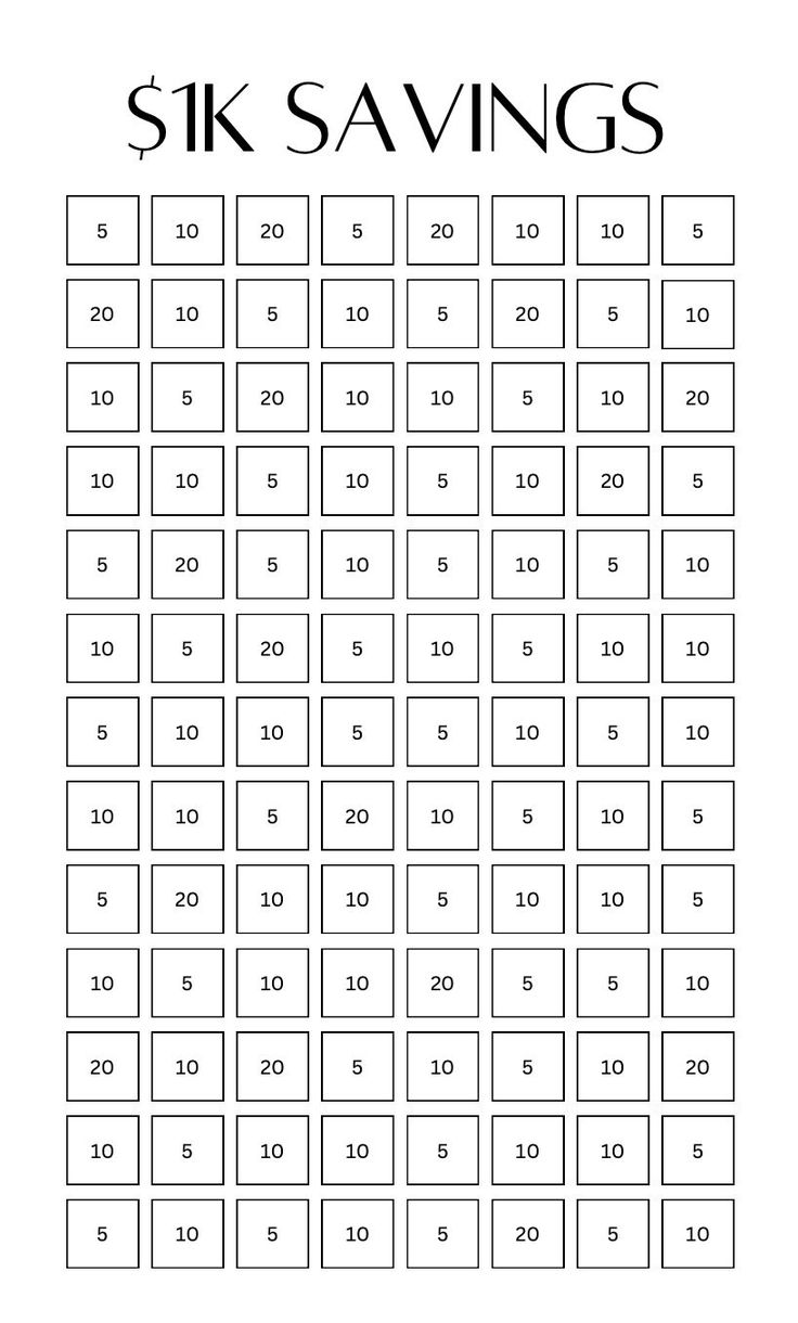 a printable six savings sheet with the numbers in black and white, as well as four