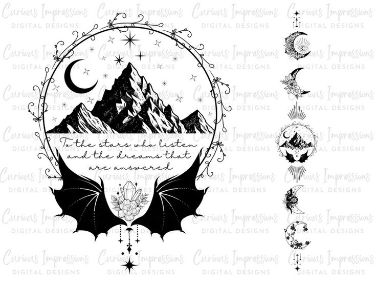 the mountains and stars have been drawn in this circle with an inscription that says,