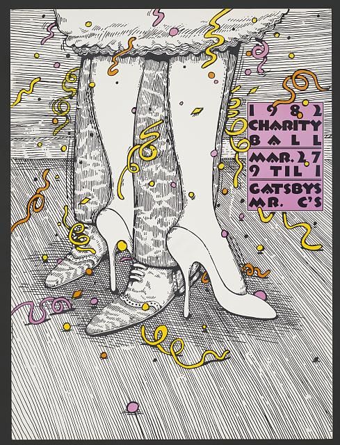 a poster with high heeled shoes and confetti all over it's legs