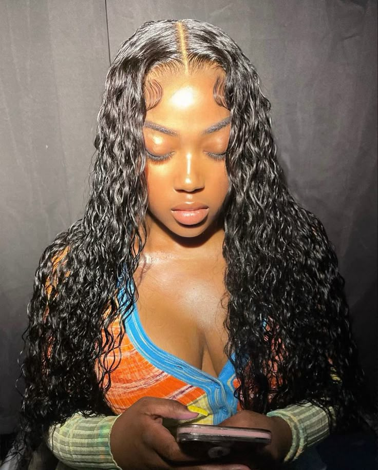 Middle Part Curly Frontal Wig, Middle Part Frontal Wig, Deep Wave Middle Part, Middle Part Frontal, Curly Wig For Black Women, Hairstyles Baddie, Hairstyle Wigs, Frontal Wig Hairstyles, Hairstyles Wigs